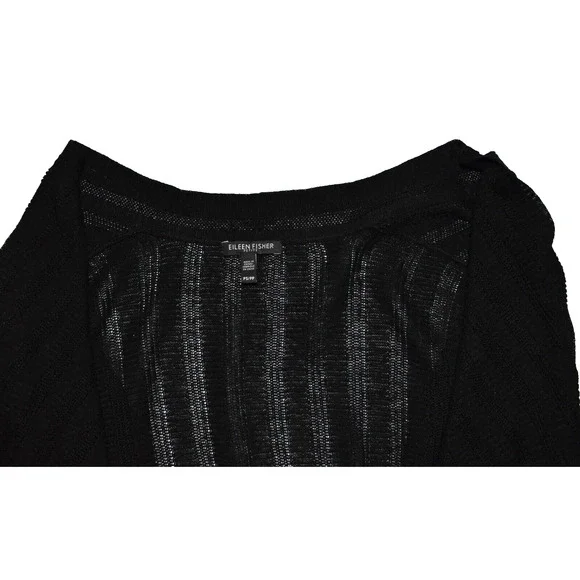 A5 NEW EILEEN FISHER Black Organic Linen & Silk Knit Open Front Cardigan Size PS - Picture 4 of 5